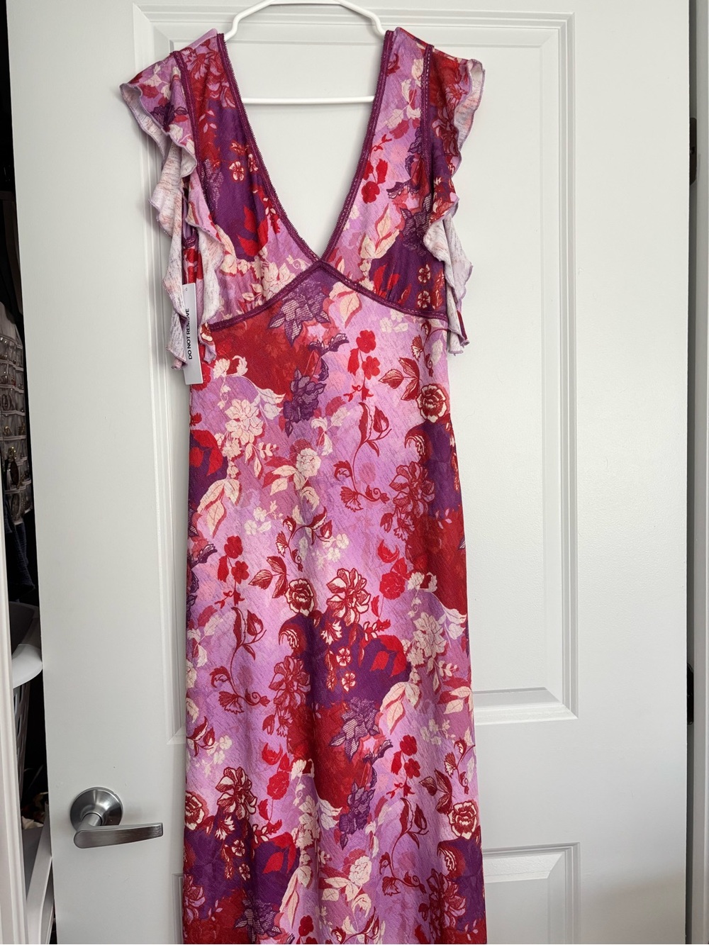 Princess Polly Lavender and Red Floral V-Neck Maxi Dress